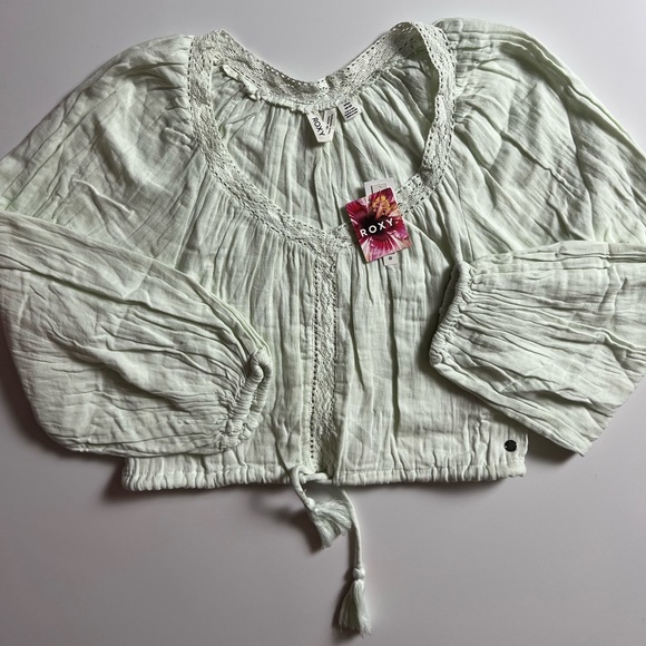 NWT Roxy What A Vibe Cotton Long Sleeve Top, Light Green, Size S - Picture 2 of 4